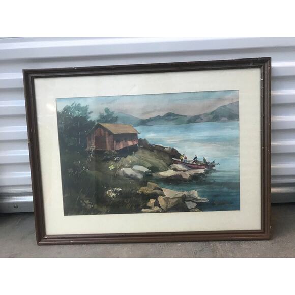 Vera Gilbert Original Signed Watercolor Painting Lake House Nature Framed